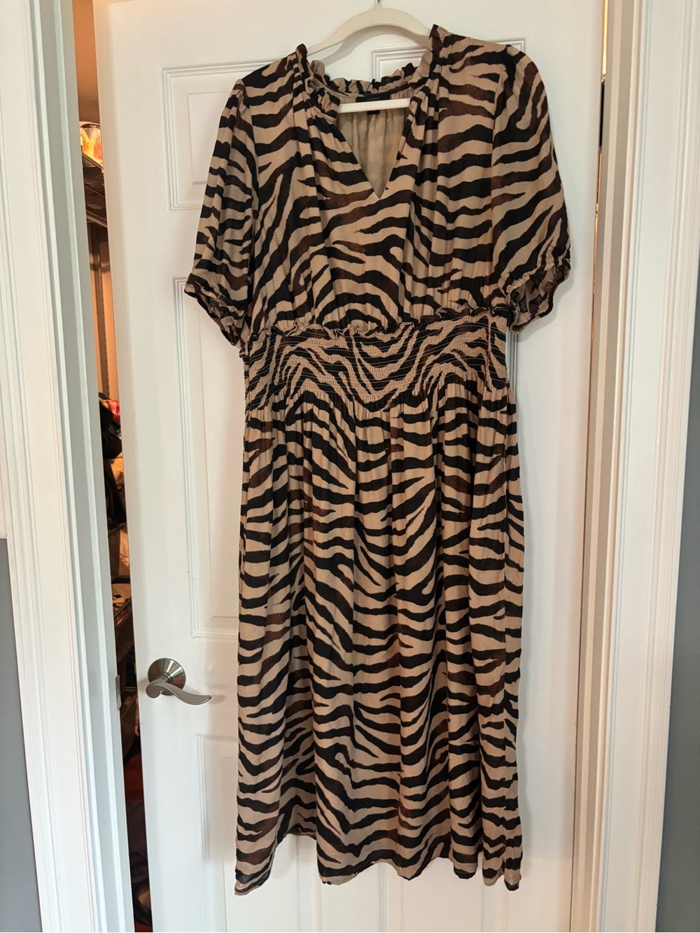 J. Crew Tan & Black Zebra-Print Midi Dress